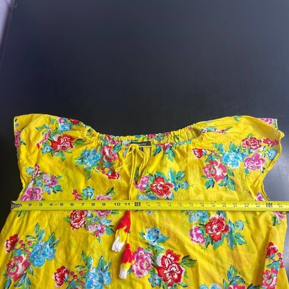 Relativity Yellow & Floral Light & Flowy Short Sleeve Top Shirt Plus Size 3X - Picture 5 of 8